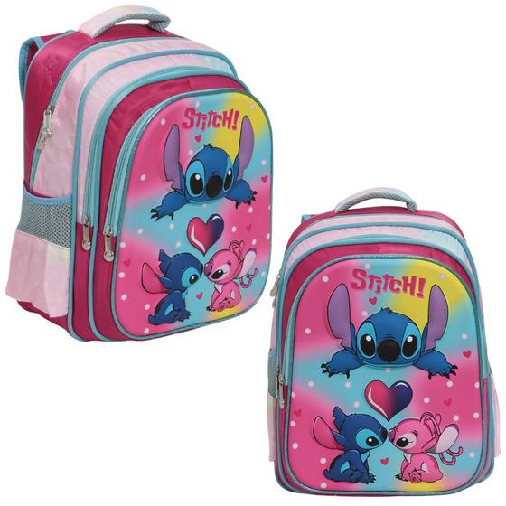 Imagem de Mochila Infantil Stitch Alça Costas Reforçada Cor Rosa