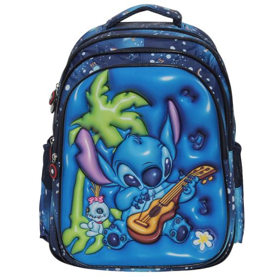 Imagem de Mochila Infantil Stitch Costas Tam G 3D Resistente Cor Azul