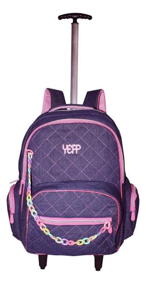 Imagem de Mochila Infantil Yeep Jeans Meninas Rodinhas Escolar Cordinh