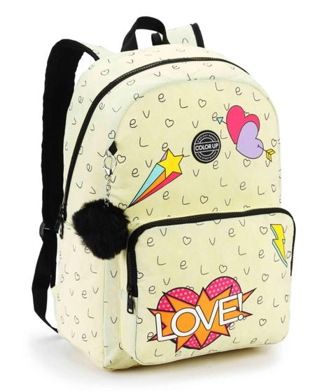 Imagem de Mochila Juvenil Feminina Color Up Love Em Crinkle Com Pompom Seanite