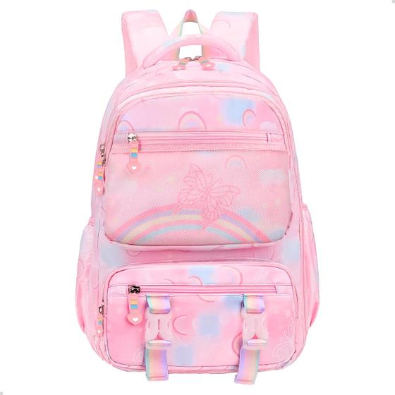 Imagem de Mochila Juvenil Feminina Infantil Arco Iris Bolsa Espaçosa Fichario