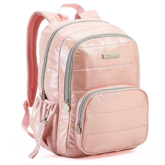 Imagem de Mochila Juvenil Metalizada Feminina Costa Reforçada Rosa Candy