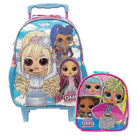 Imagem de Mochila mala com rodas 14 lol omg rodinhas + lancheira origi