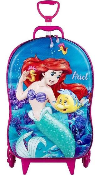 Imagem de Mochila Malinha 3d Escolar Meninas Sereia Ariel 3 Rodinhas G