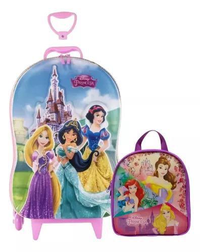 Imagem de Mochila Malinha Escolar Princesas Disney Castelo + Lancheira