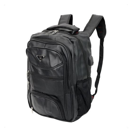 Imagem de Mochila Masculina Couro Reforçada Impermeável Executiva Notebook Saida Usb Para Viagem Uso Dia Dia  Preto