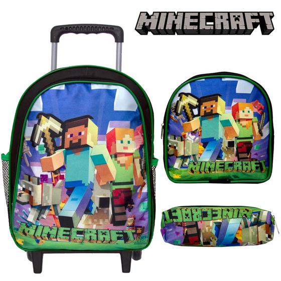 Imagem de Mochila Masculina Escolar Juvenil Grande Minecraft Rodinha