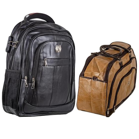 Mochila Masculina Feminina Couro Cadeado Segredo Notebook USB + Mala de Viagem Alça de Mão Removível Transversal Bege Menor preço em Mochila Masculina Feminina Couro Cadeado Segredo Notebook USB + Mala de Viagem Alça de Mão Removível Transversal Bege