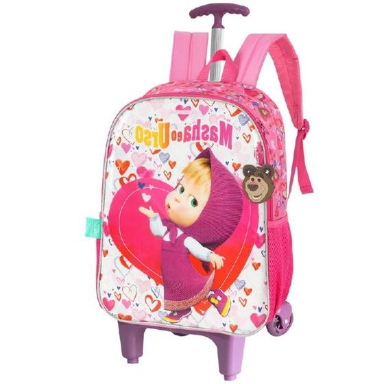 Imagem de Mochila Masha Urso Escolar Infantil Rodinhas Rosa