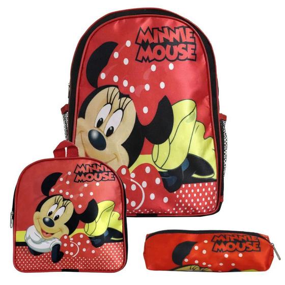 Imagem de Mochila Menina Infantil Minnie Lancheira Estojo Vermelho