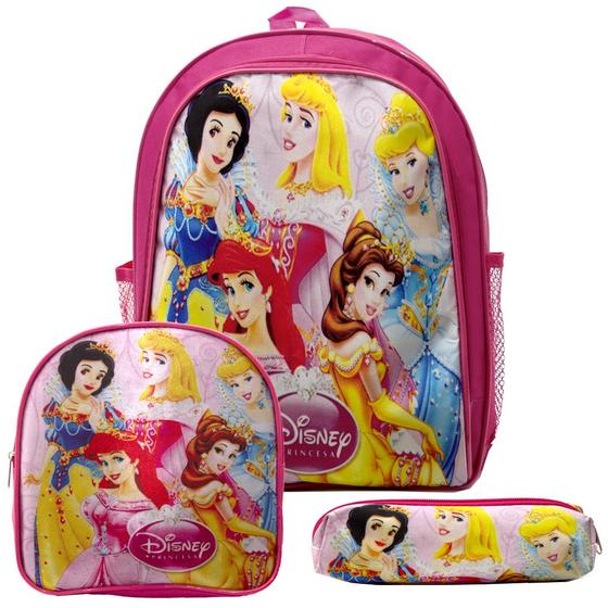 Imagem de Mochila Menina Infantil Princesas Disney Lancheira Estojo