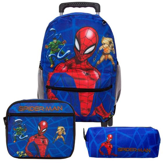 Imagem de Mochila Menino Juvenil Rodinha Homem Aranha Lancheira Estojo