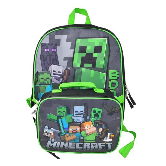 Imagem de Mochila Minecraft Creeper Kids 40cm com lancheira