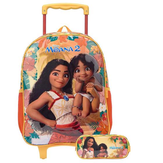 Imagem de Mochila Moana Rodinhas Infantil Com Estojo Escolar Disney