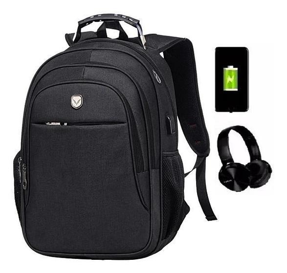 Imagem de Mochila Notebook Entrada Usb E Fone Masculina Feminina Preto