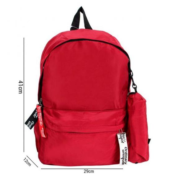 Imagem de Mochila nylon resistente zíper com 3 tags e estojo várias repartições escolar moderna