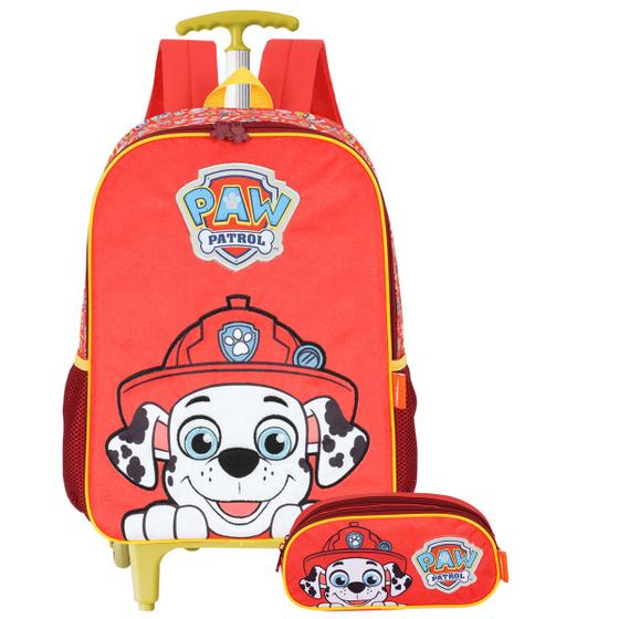 Imagem de Mochila Patrulha Canina Rodinhas + Estojo Duplo Escolar - Vermelho