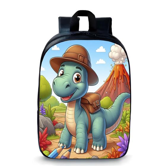 Imagem de Mochila  pequena pré escolar creche infantil anime dino azul de chapéu