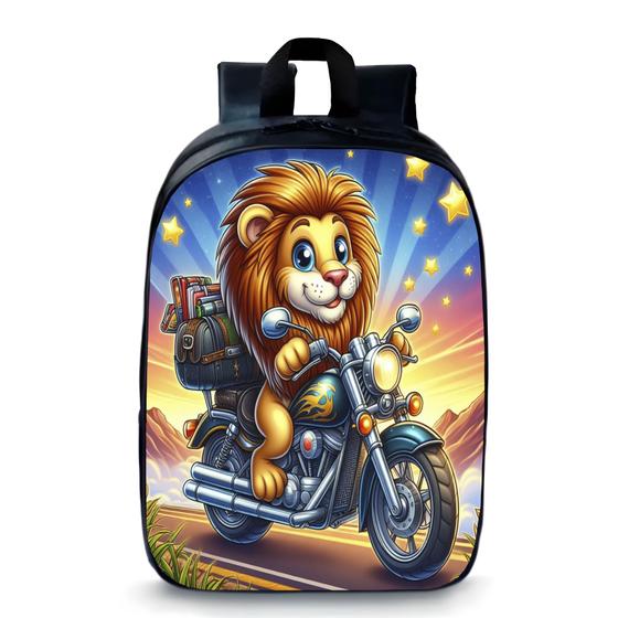 Imagem de Mochila  pequena pré escolar creche infantil anime leão andando de moto