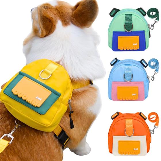 Imagem de Mochila Pet Para Cachorro Coleira Peitoral Tamanho P M Ajustável Confortável Bolsinha De Passeio