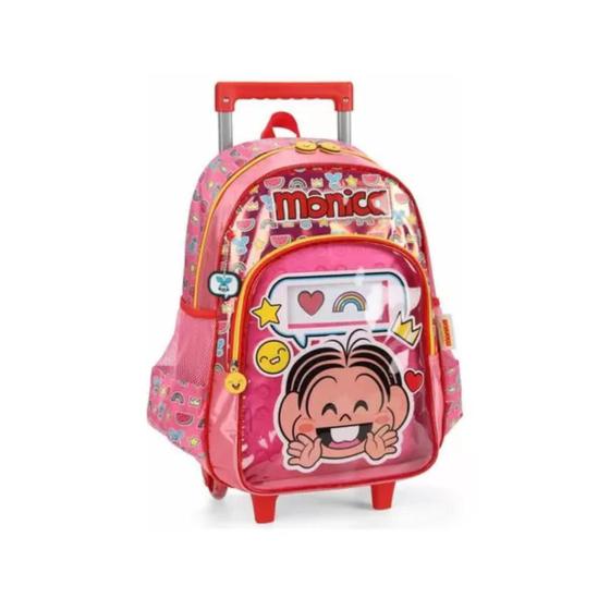 Imagem de Mochila Pink Mônica Maxlog - Poliéster, Resistente, Bolsos, Carrinho