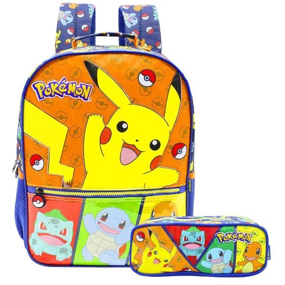 Imagem de Mochila Pokémon Alças Infantil Com Estojo Triplo Kit Escolar