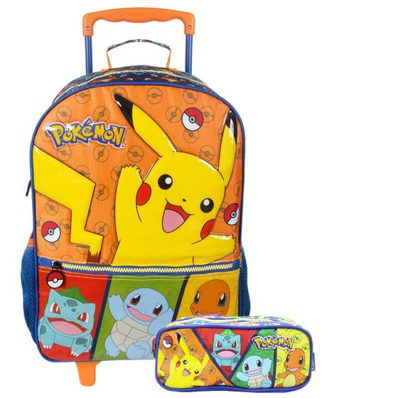 Imagem de Mochila Pokémon Rodas Infantil Com Estojo Triplo Kit Escolar