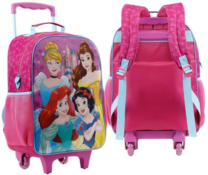 Imagem de Mochila Princesas Disney Bolsa Rodinha Infantil 16L Rosa