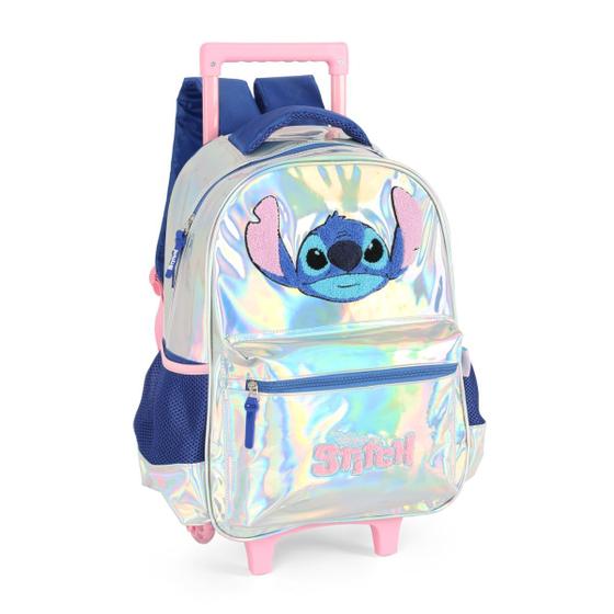 Imagem de Mochila Rodas Metalizada Stitch Escolar Infantil Holográfica