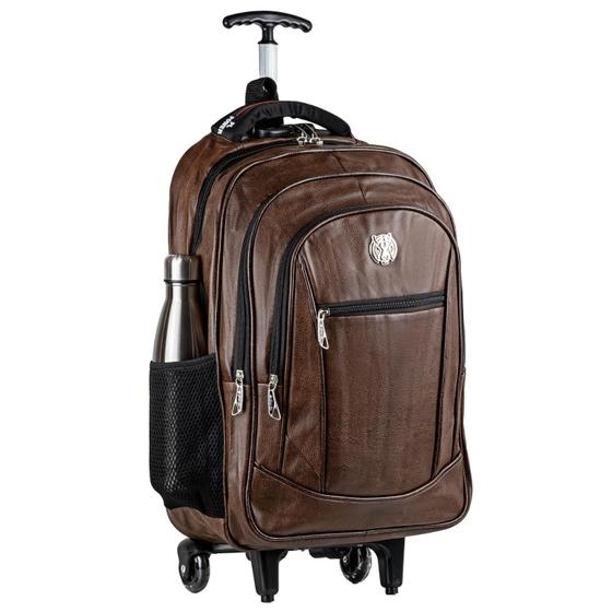 Imagem de Mochila Rodinha Carrinho Executiva Moderna Couro Notebook com Entrada USB Marrom