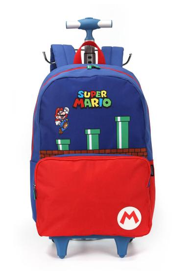 Imagem de Mochila Rodinha E Costas Grande Super Mario Azul Mc46942mo Luxcel