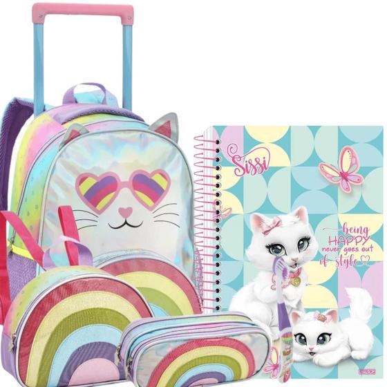 Imagem de Mochila Rodinha Escolar Infantil Gatinho Com Caderno