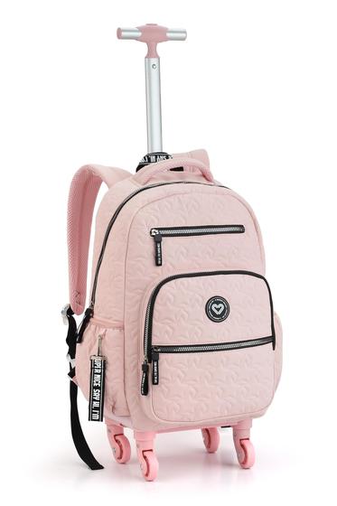 Imagem de Mochila Rodinha Escolar Juvenil Menina Bolsa Feminina Rosa