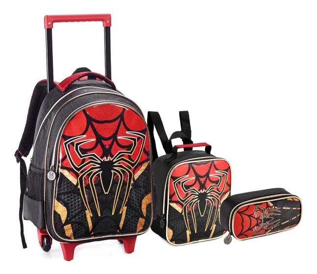 Imagem de Mochila Rodinha Homem Dark Spider Aranha Estojo Lancheira  Miles Morales