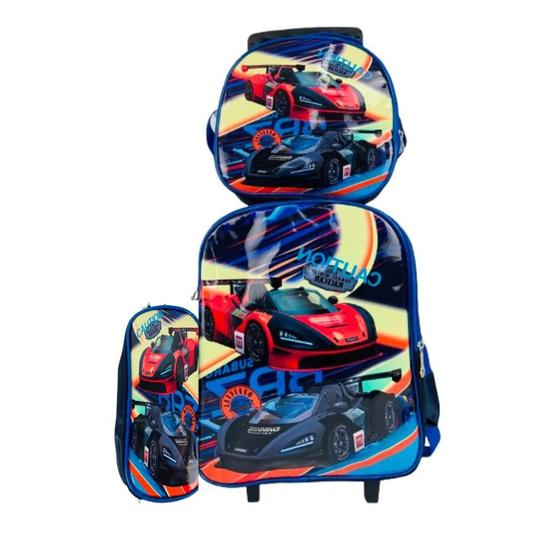 Imagem de Mochila Rodinha Infantil Masculina Carros Lancheira Estojo