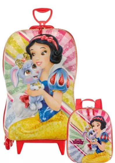 Imagem de Mochila Rodinha Tripla Lancheira Branca De Neve 3d Escolar - Diplomata