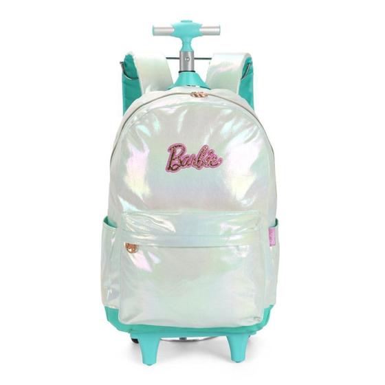 Imagem de Mochila Rodinhas Barbie Holográfica Verde Água Luxcel