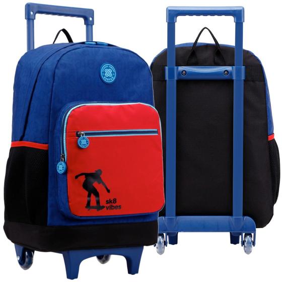 Imagem de Mochila Rodinhas Bolsa Escolar Mala Skate Infantil Azul 16L