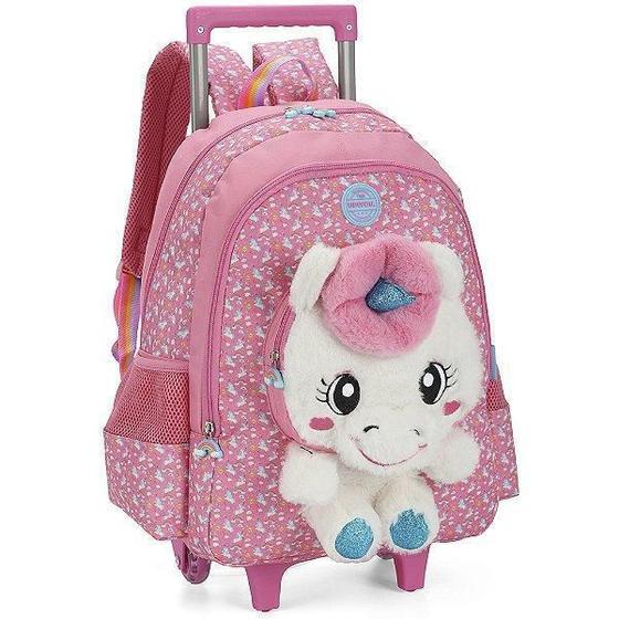 Imagem de Mochila Rodinhas Com Alça Luxcel Up4You Unicórnio Rosa