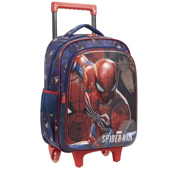 Imagem de Mochila Rodinhas Escolar Homem Aranha Mala Infantil Azul 16L