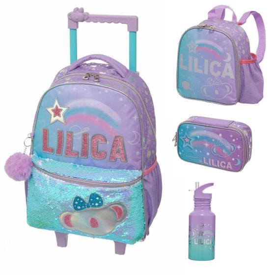 Imagem de Mochila Rodinhas Escolar Lilica Ripilica Make a Wish Kit Lancheira Estojo Garrafa Feminino