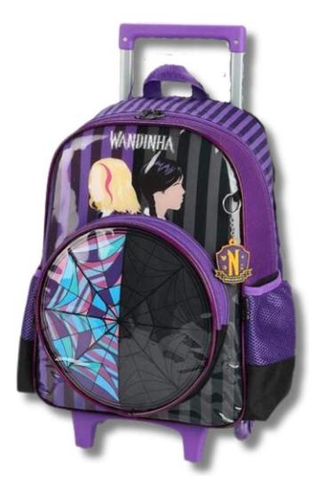 Imagem de Mochila Rodinhas Infantil Escolar Menina Wandinha Addams Luxcel - Roxo