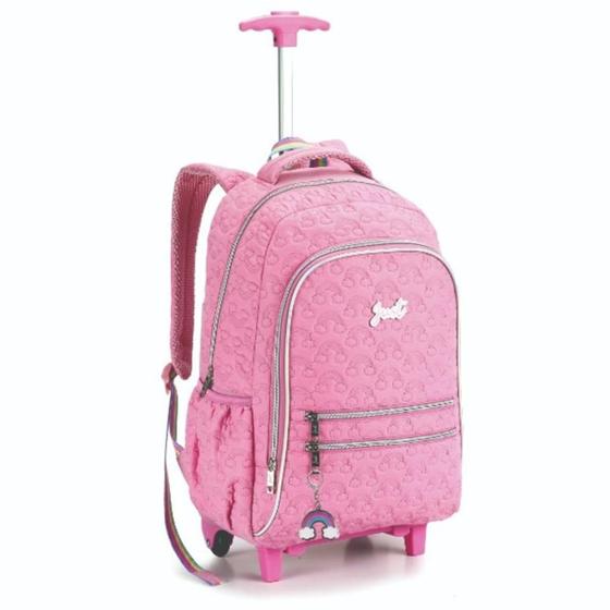 Imagem de Mochila Rodinhas Infantil Juvenil Feminina Matelassê Teen Arco Íris Just Denlex