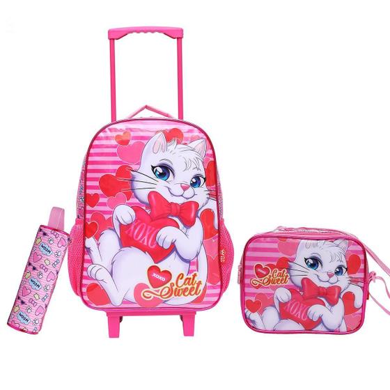 Imagem de Mochila Rodinhas, Lancheira E Estojo Rosa Cat Sweet