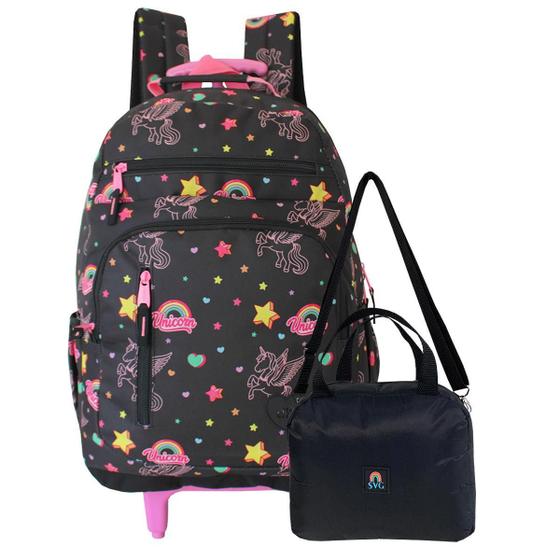 Imagem de Mochila Rodinhas Unicorn Denlex + Lancheira Térmica Escolar