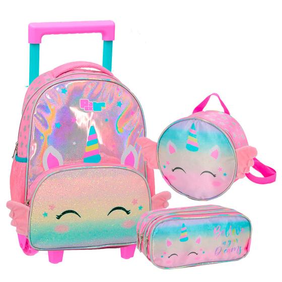 Mochila Rodinhas Unicornio + Lancheira + Estojo Magic Dreams Menor preço em Mochila Rodinhas Unicornio + Lancheira + Estojo Magic Dreams