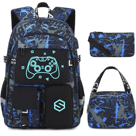 Imagem de Mochila Scothen Cool Luminous School com lancheira e estojo para lápis