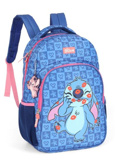 Imagem de Mochila stitch beijo azul de costas 