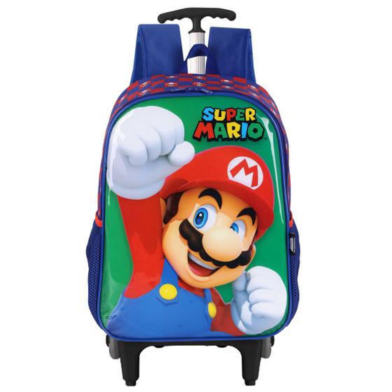 Imagem de Mochila Super Mario Bros Rodinhas Escolar Infantil Passeio Verde