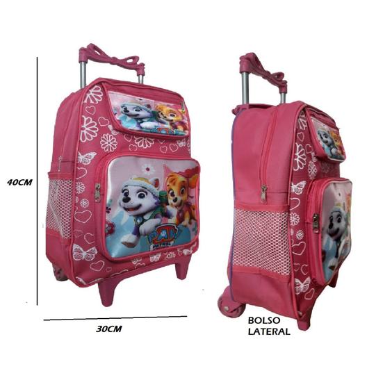 Imagem de Mochila TAM G Infantil Com Rodinhas P/ Menina Personagens Diversos Bolso Lateral Bolso Para Lápis